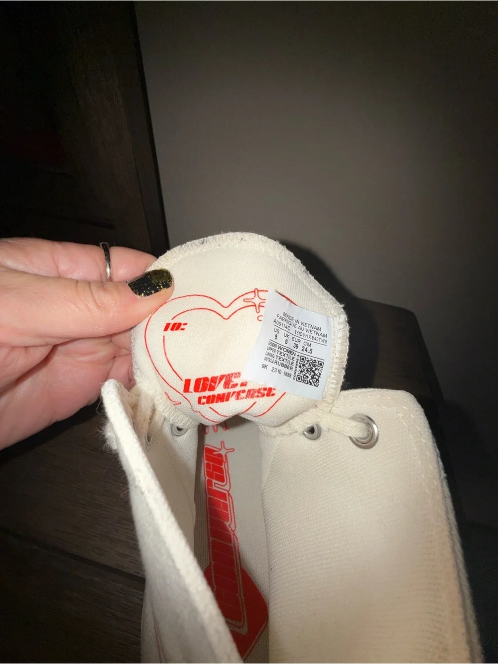 Converse White High Top Sneakers with Pink Heart Accents